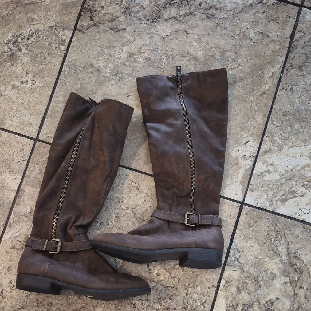 Women's Brown Over-the-Knee Zip Riding Boots